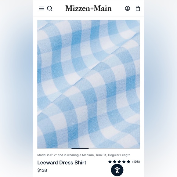 Mizzen+Main Leeward Dress Shirt in Light Blue Gingham, Size L, Classic Fit - Picture 2 of 13